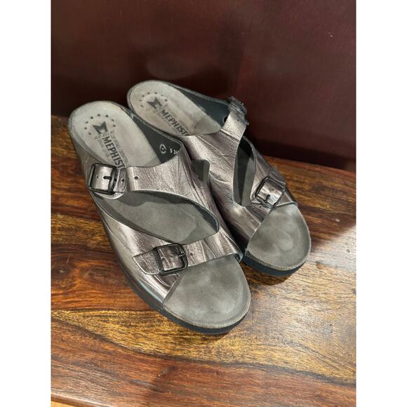 MEPHISTO Helen Women’s Metallic Gray Leather Sandals Sz 42 - Picture 3 of 8